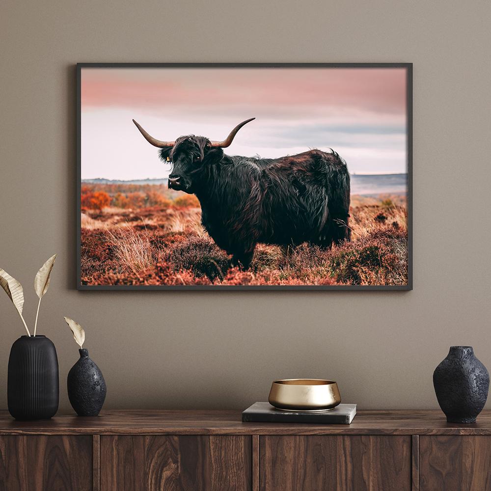 Scottish Highland Brown Cow Painting Canvas Print Poster Rustic Wall Art Farm Animals Picture for Living Room Home Decor Cuadros