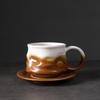 Retro Ceramic Cup Mug Style Simple Afternoon Tea Cup Creative Coarse Pottery Coffee Cup Saucer Set