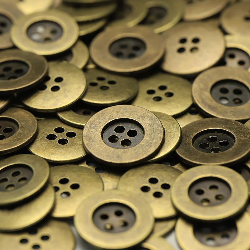 10PCS Zinc Alloy Buttons 4-Holes Buttons Black/Gold Fashion Round Zippers Leisure Clothes Shirt Overcoat Buttons