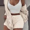 Winter Women Plush Sexy V-Neck Vest Shorts Long Sleeve Jacket Coat Set
