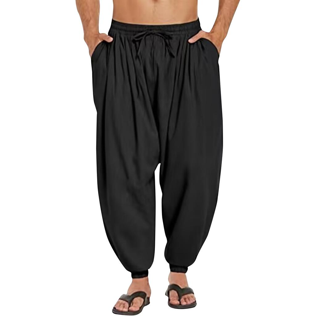 Мужские летние повседневные удобные свободные укороченные брюки с эластичной резинкой на талии и передним карманом