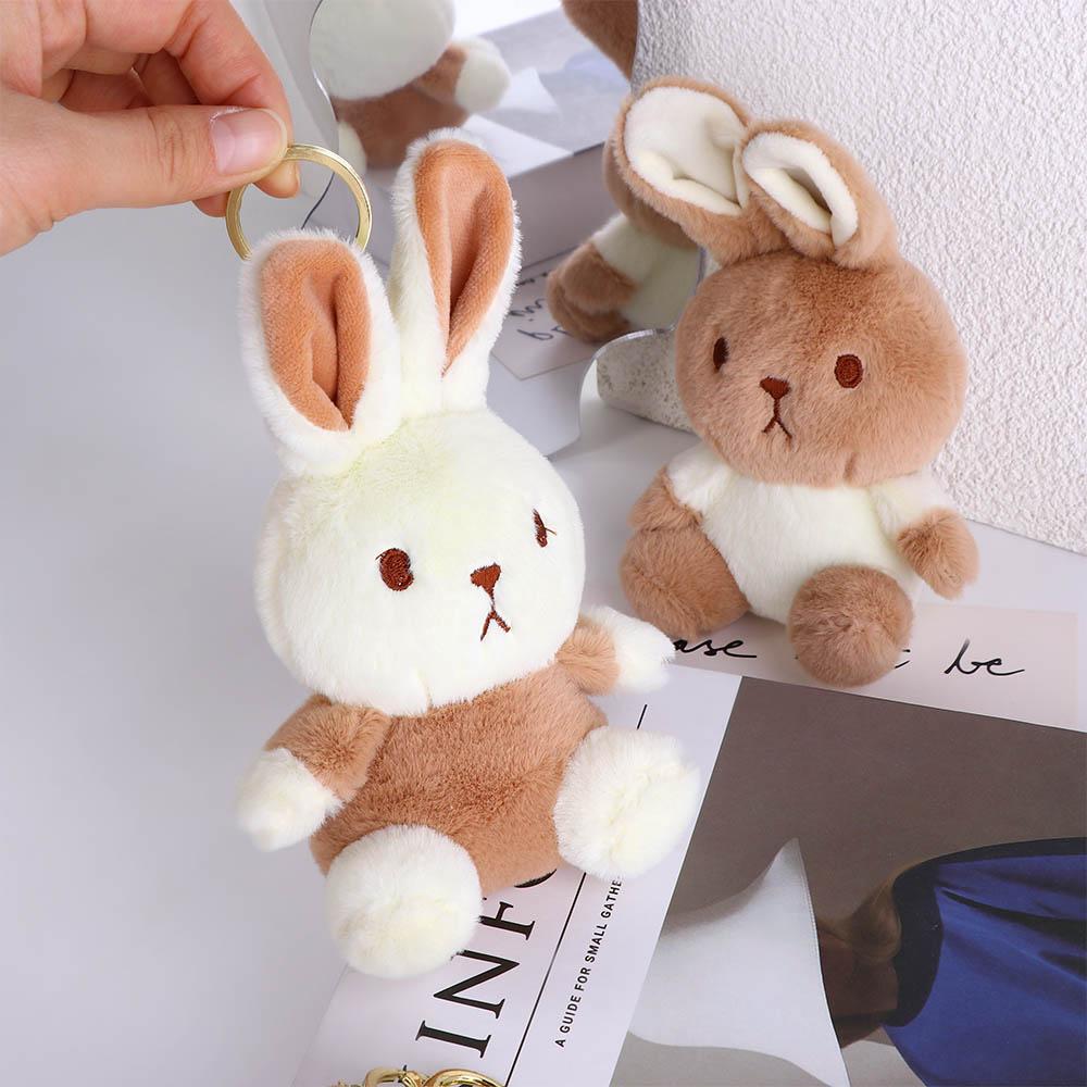 Milk Tea Color Charm Bag Ornaments Plush Dog Keychain Plush Pendant Plush Bunny Keyring Plush Doll