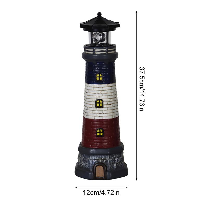Солнечный маяк с вращающимися светодиодными огнями, водонепроницаемая лампа-маяк, декоративные садовые статуи для сада, двора, дорожки