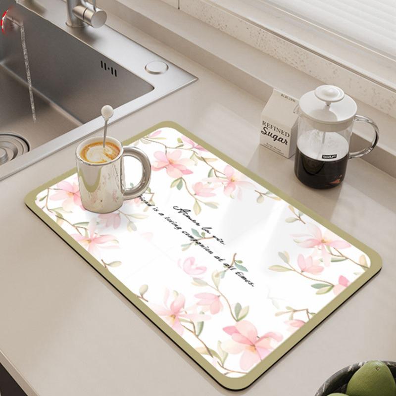 Extremely Simple Style Flower Kitchen Diatomaceous Mud Drainage Pad Absorbent Pad Bar Counter Coffee Machine Pad Placemat