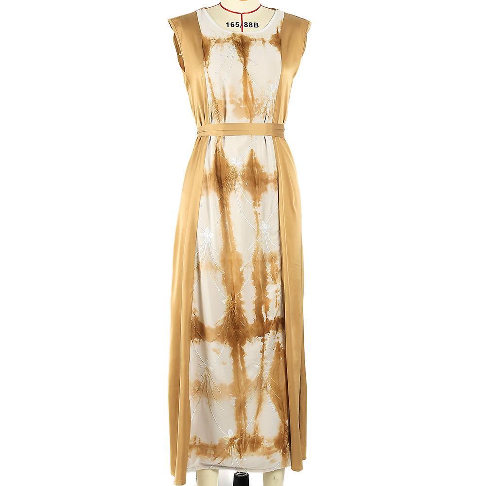 Muslim Women Sequins Two Piece Hand Printed Dress Loose Robe Muslim Dress