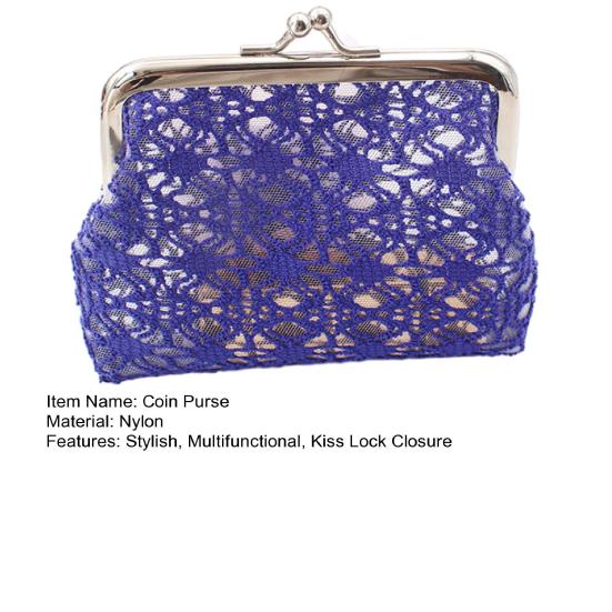 Women Lace Coin Purse, Mesh Small Change Purse, Kiss Lock Closure Pouch for Coins Cash Cards Lipstick
