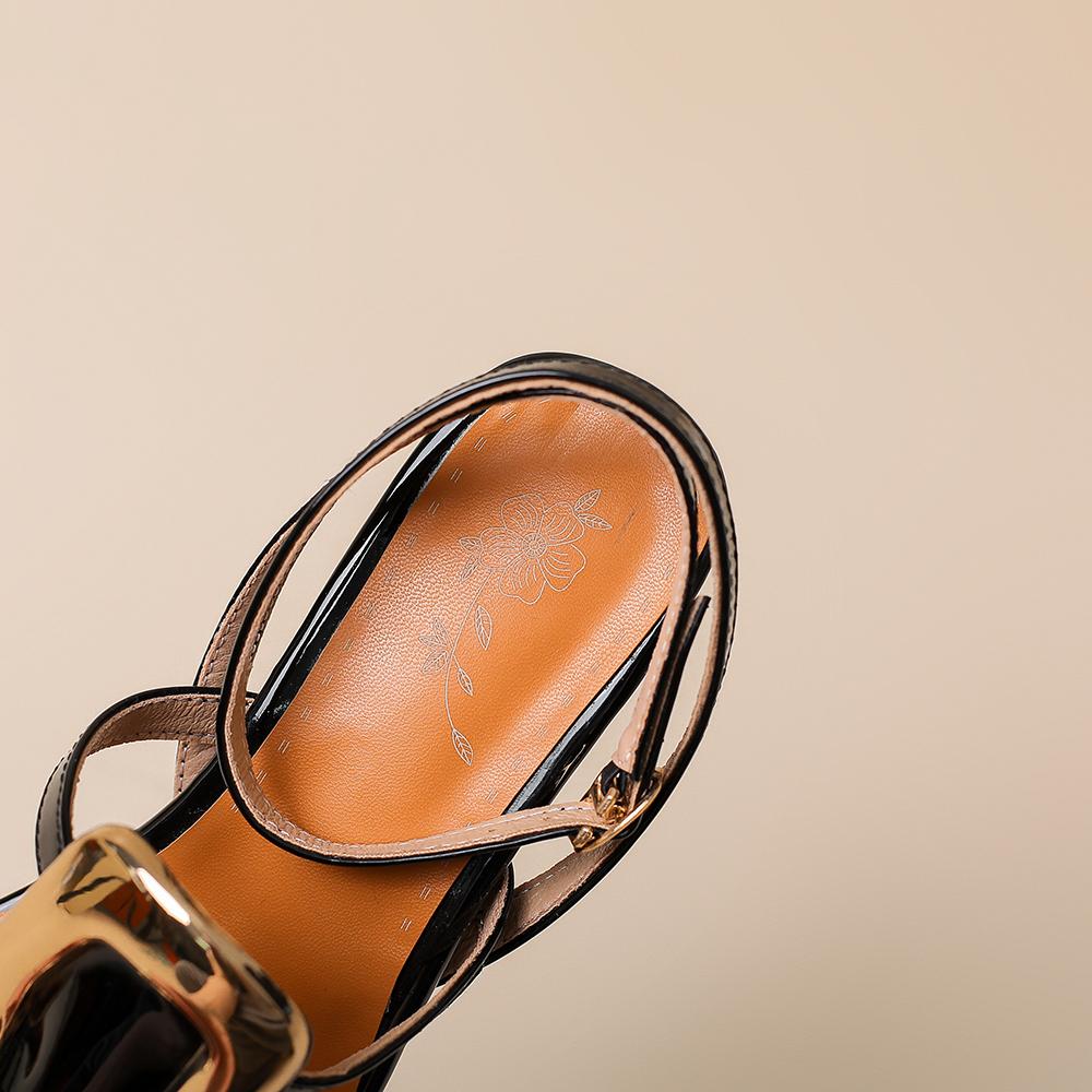 Black Gold Women Slingback Sandals High Thin Heel Small Big Size 32 48