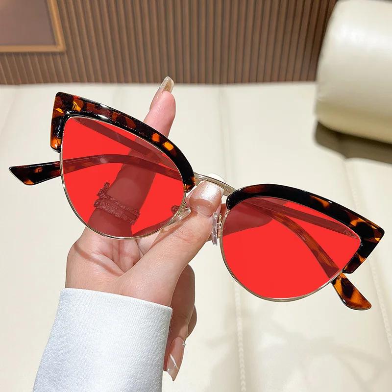 Metal Half-Frame Night Vision Anti-Blue Light Glasses Orange & Red Lenses Unisex Fashion Cat-Eye Gaming Eye Protection Glasses