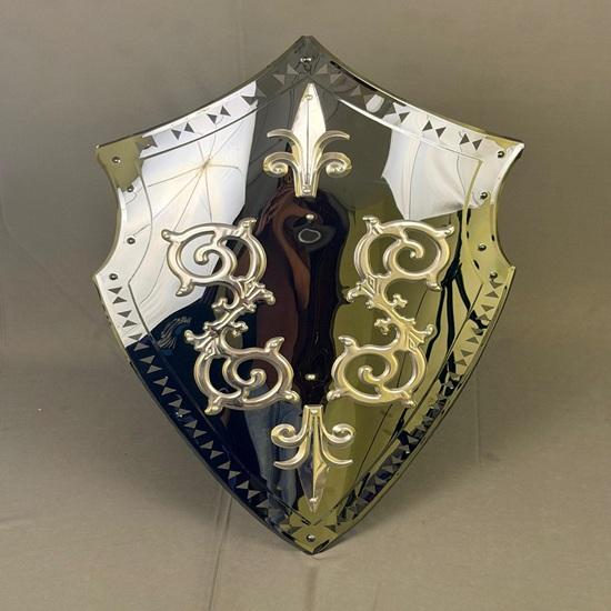76.2 cm Polished Steel Knight Shield with Fleur De Lis Medieval Armor Prop, Wall Decor Gift
