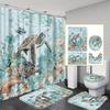 4Pcs Bathroom Shower Curtain Set Sea Turtle Pattern Bathroom Curtain With 12 Hooks Non Slip Rugs Toilet Cover Mat Bathroom Partition