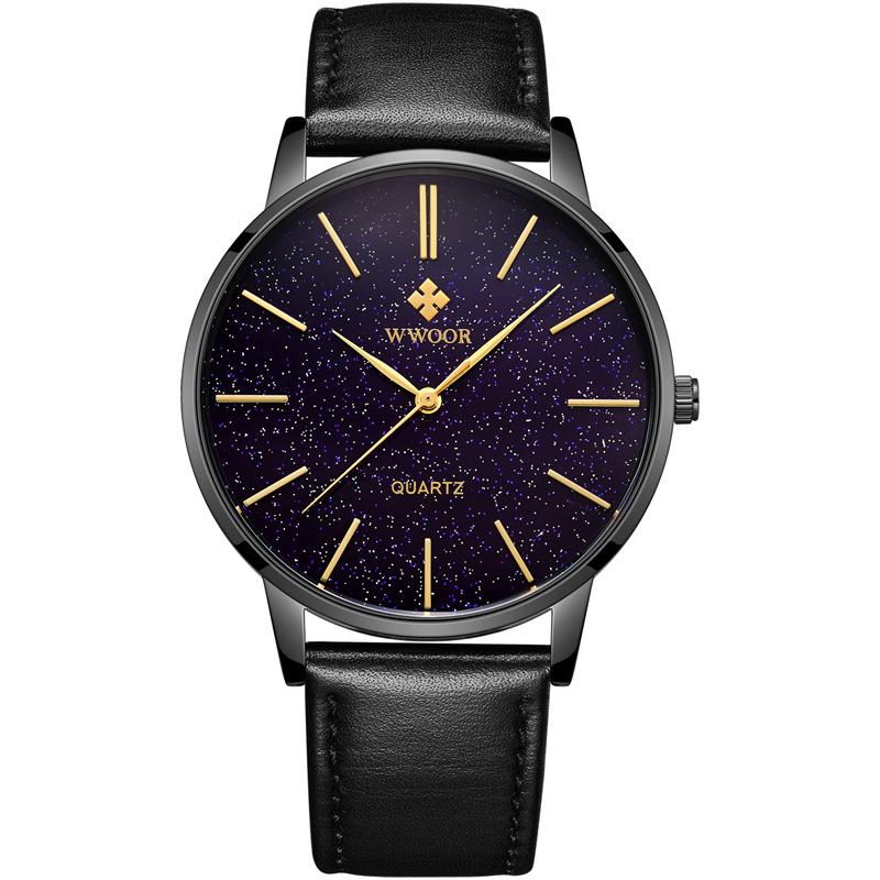 Мужские кварцевые часы WWOOR со звездным лицом, водонепроницаемые часы с кожаным ремешком