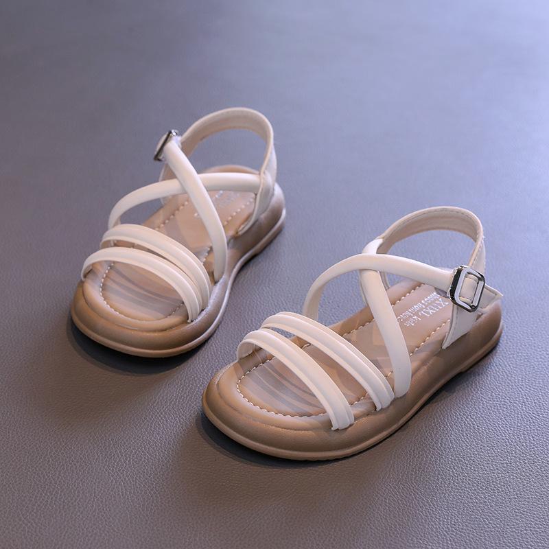 Детские летние сандалии 2024 года, новые пляжные сандалии с открытым носком для девочек, модные повседневные детские сандалии с толстой подошвой и вырезами для школы в римском стиле