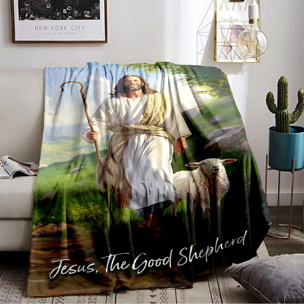 Jesus and sheep printed Keep warm carpet, suitable for use on living room and bedroom sofas