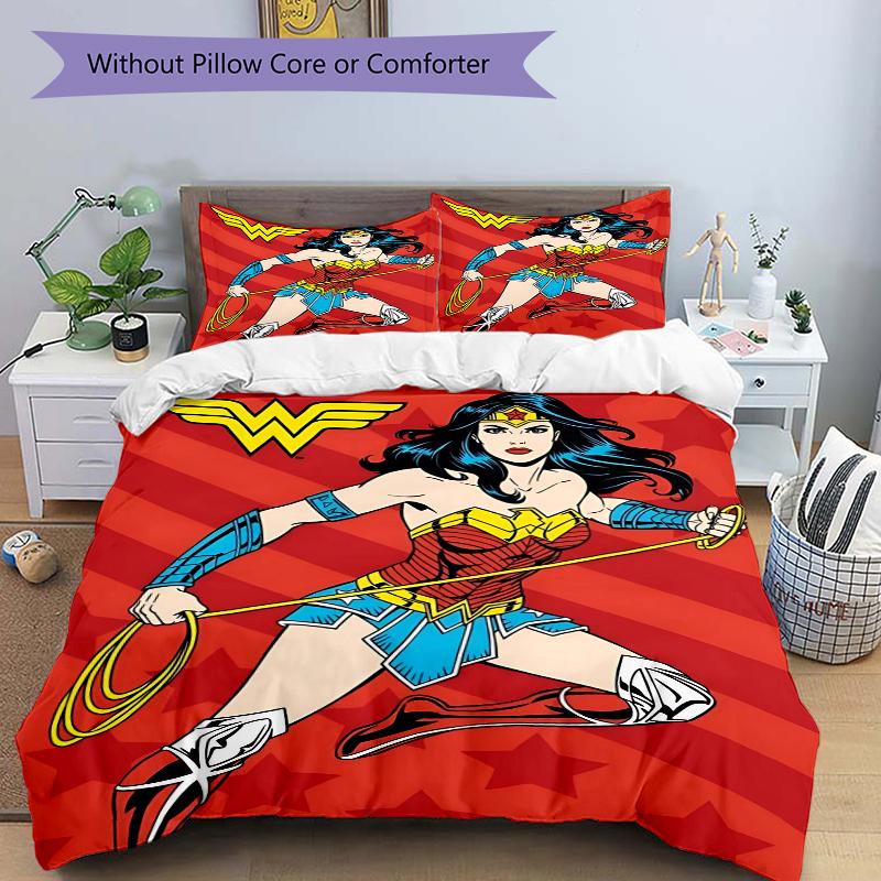 3Pcs Wonder Woman Action Bedding Set Soft Fabric Duvet Cover Pillowcases Home Christmas Xmas Halloween Gift 1 Duvet Cover 2 Pillowcase G1248