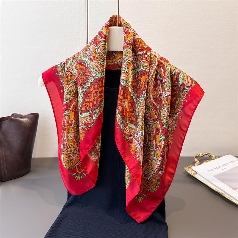Exotic Printing Imitation Silk Scarf Square Scarf High-End Shawl Versatile Neck Small Square Scarf Headscarf