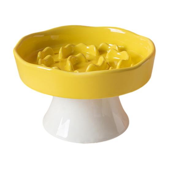 Raised Pet Slow Feeder Bowl, Ceramic Slow Down Eating Food Bowl, Anti Vomiting Food Dish for Small Medium Dogs & Cats