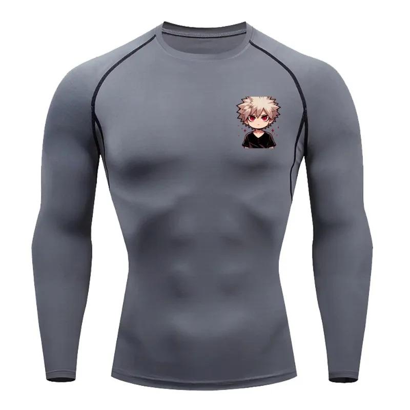 Katsuki Bakugo Graphic Compression Shirts Men Gym Workout Running Tshirt Summer Athletic Quick Dry Tops Short Sleeve Rash Guard