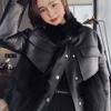 Chic Faux Fur Coat with Leather Patchwork for Women - Perfect for Autumn and Winter