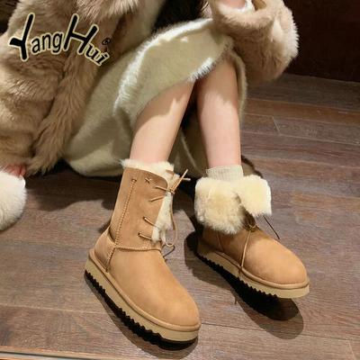 Женские ботильоны для снега в ретро-британском стиле с бархатом, сохраняющие тепло, нескользящие уличные ботинки на платформе для женщин, новинка 2024 года, зима