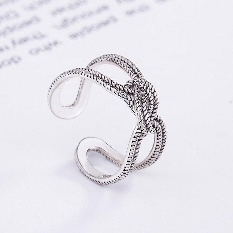 Винтажные кольца из стерлингового серебра 925 пробы с бантом и перьями в виде короны для мужчин и женщин, регулируемое тайское серебряное кольцо на палец, индивидуальное