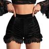 Женские шорты кружевного цвета с высокой эластичной темной талией, облегающие лоскутные однотонные плиссированные неровные подол