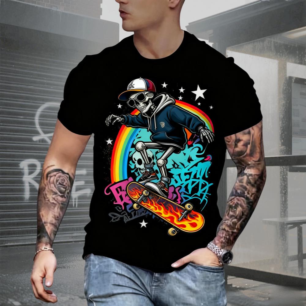 Summer AI Fashion Men's Skull Printed T-Shirts Breathable Short Sleeve Tee O-Neck Men's Clothing Vintage Comfort Y2k Women's Clothes
