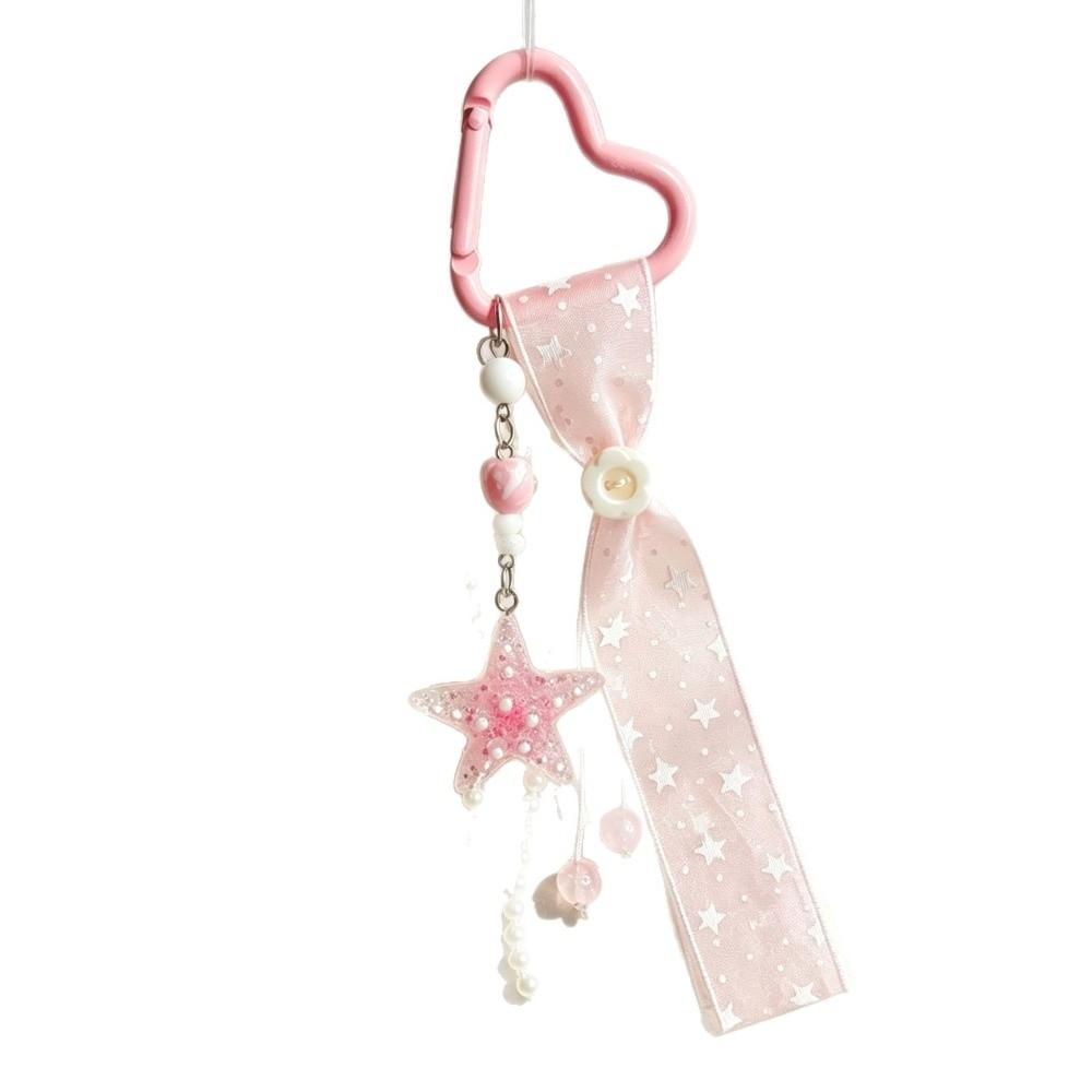 Glitter Resin Phone Charms Heart Shape Keychain Bag Pendant Key Ring Beach Vacation