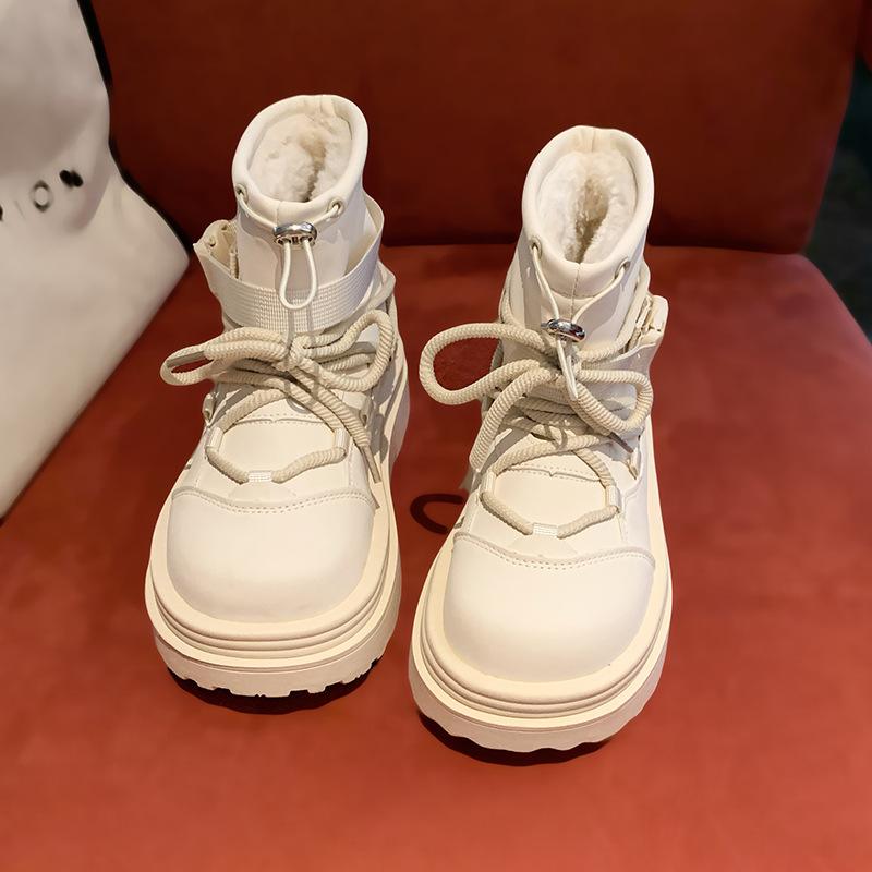 Интернет-знаменитость белый модный универсальный повседневный зимний новый толстая подошва увеличивающая рост на меху утолщенные хлопковые ботинки