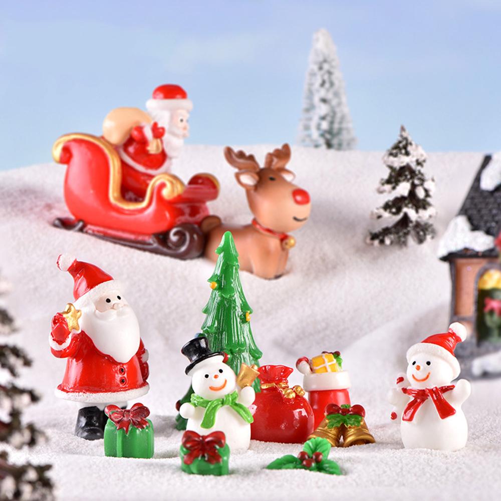 Christmas Resin Miniatures Figurines Santa Claus Snowman Elk Desktop Decor Ornaments Merry Christmas Decorations For Home 2023
