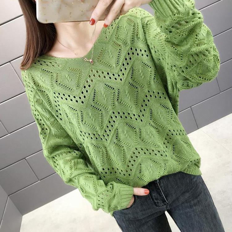 Hollow Knitted Sweater Women's Pullover Spring and Autumn V-neck Blouse Loose Outer Sweater Bottoming Shirt