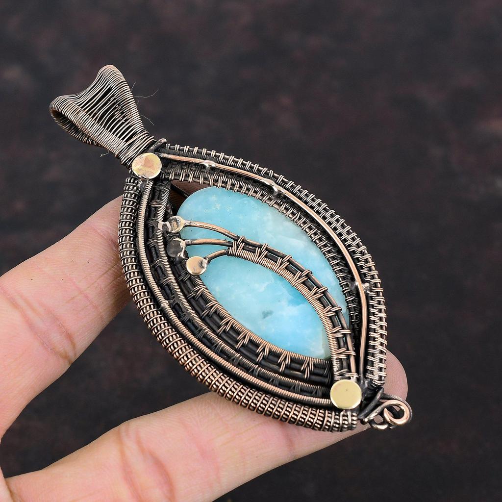 Гемиморфит Подвеска Украшения из медной проволоки Подвеска из натурального драгоценного камня Подвеска из проволоки ручной работы Медная подвеска для подарка Подвеска из проволоки