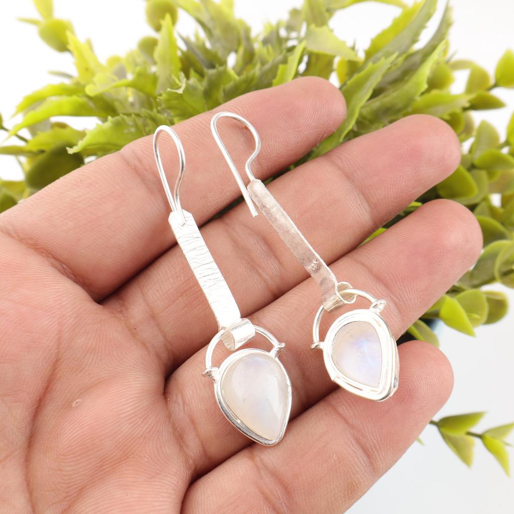 Серьги из радужного лунного камня, ювелирные изделия с драгоценными камнями, серьги из стерлингового серебра 925 пробы, красивые серьги ручной работы, подарок для нее