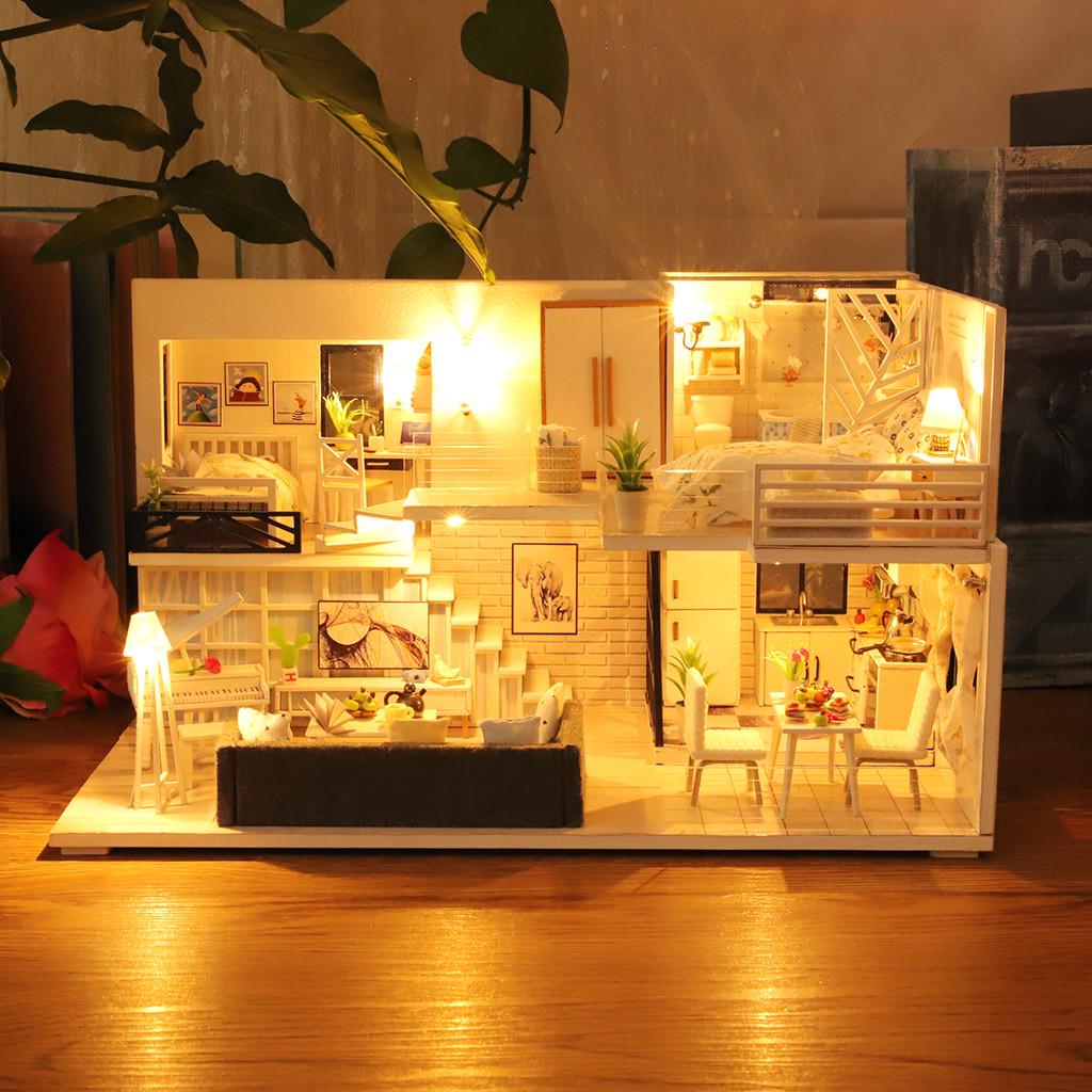 3D деревянный DIY миниатюрный дом мебель светодиодный дом головоломка украсить творческие подарки