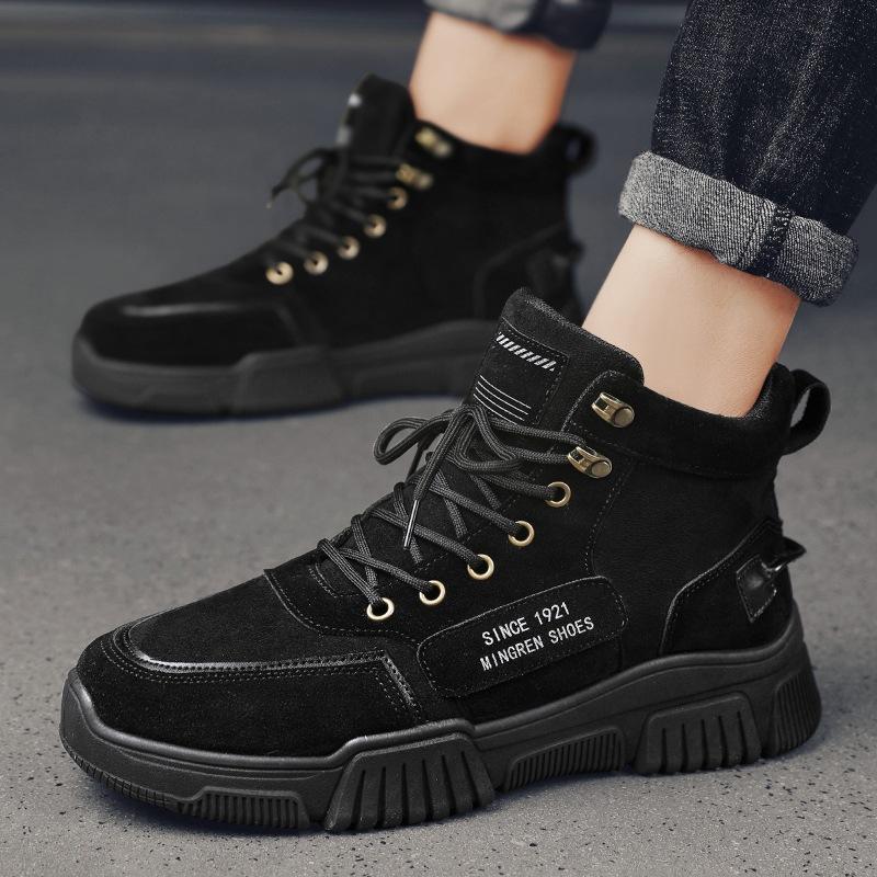 Мужские высококачественные кожаные ботинки, мужские весенние повседневные мотоциклетные ботинки на шнуровке, базовые мужские ботинки