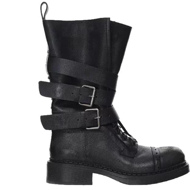 Кожаные ботинки Мартин на толстой подошве и толстом каблуке, женские, новые 2025, средней высоты, с пряжкой-ремнем, ботинки-локомотивы, одинарные ботинки