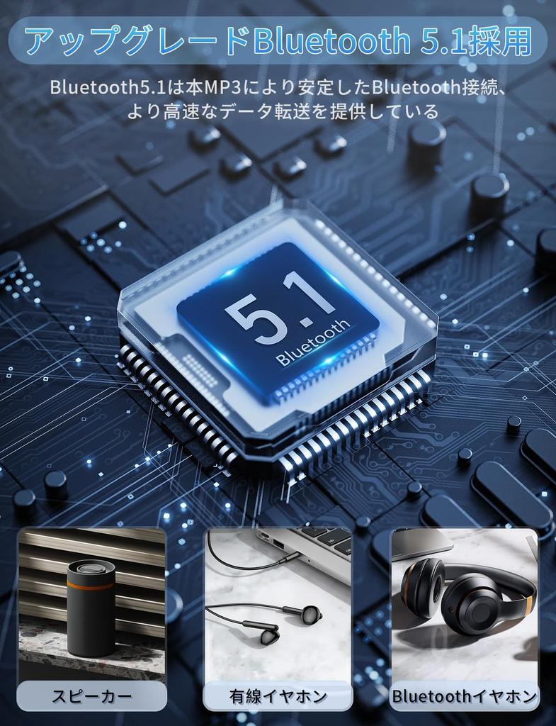 MP3-плеер, музыкальный плеер, совместимый с SD-картой на 32 ГБ, расширяемый до часов-часов, черный [выпуск 2025 г.], карта Bluetooth5.1, 128 ГБ, встроенный динамик,