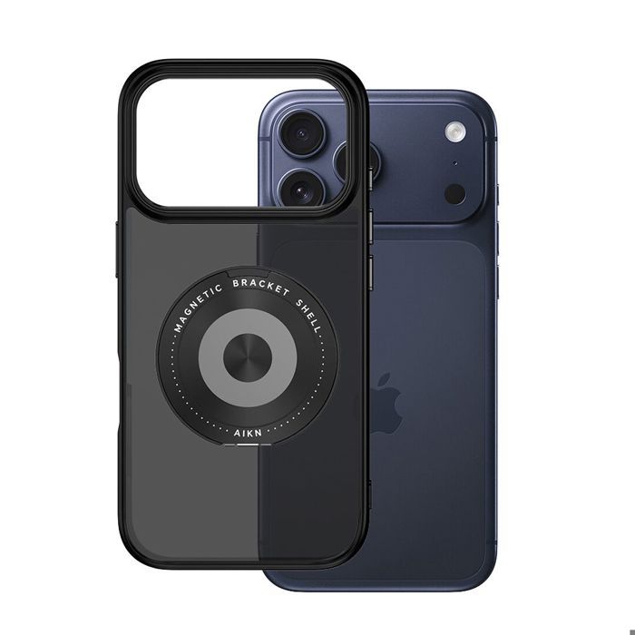 Coque de Protection - BOOLING - pour iPhone 17 Pro - Silicone PC avec Cercle Magnétique Rotatif - Noir