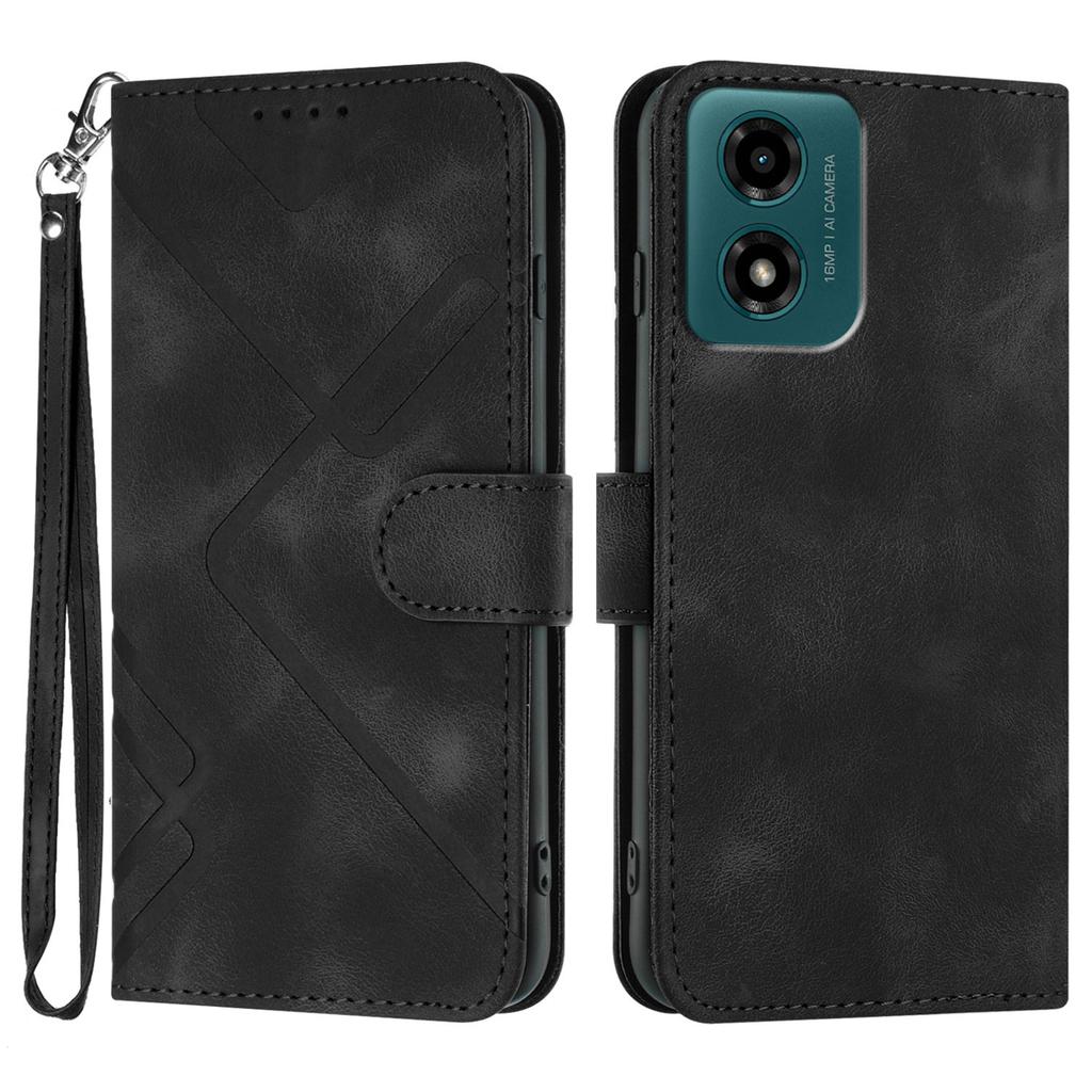 For Motorola Moto G04 4G/Motorola Moto G04s 4G/Motorola Moto G24 4G/Motorola Moto E14 4G Wallet Case Line Imprinted PU Leather Phone Cover with Strap