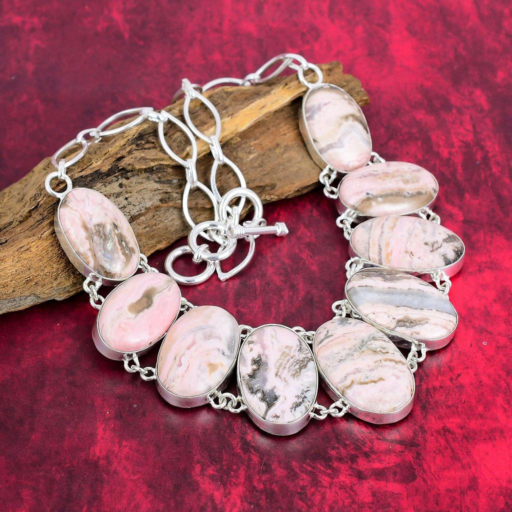 Ожерелье из чистого серебра 925 пробы с родохрозитом и регулируемой цепочкой, ювелирное ожерелье ручной работы из драгоценных камней на День памяти