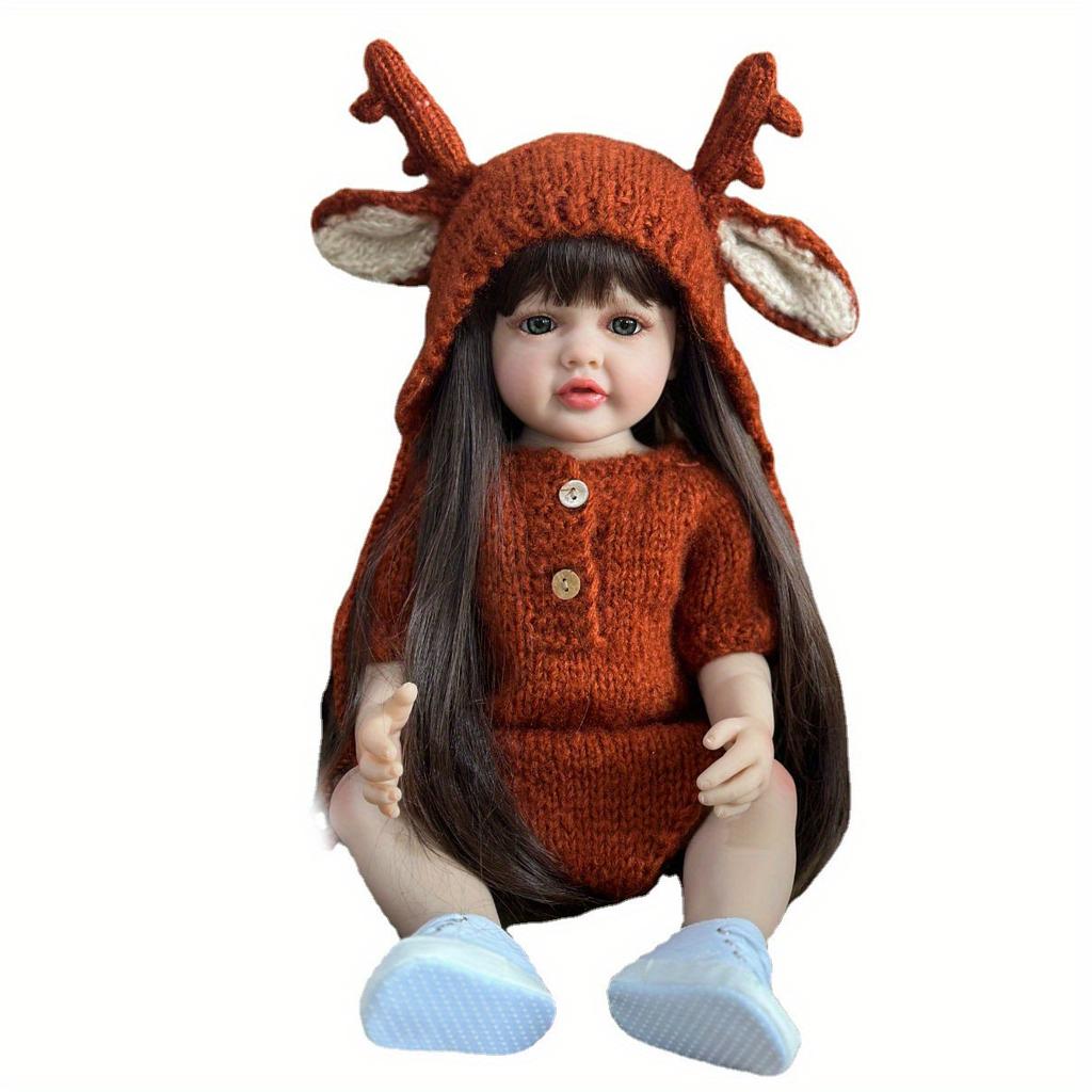 BZDOLL Реалистичная кукла-реборн для девочки 55 см 22 дюйма, кукла-игрушка с полным виниловым телом, коричневые длинные волосы, реалистичная принцесса, малышка Бебе