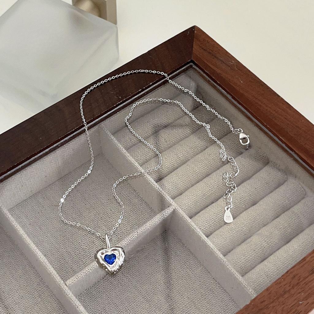 Ожерелье из чистого серебра 999 пробы в форме сердца океана для женщин, легкое, роскошное, холодного стиля, цепочка на ключицу, нерегулярная текстура