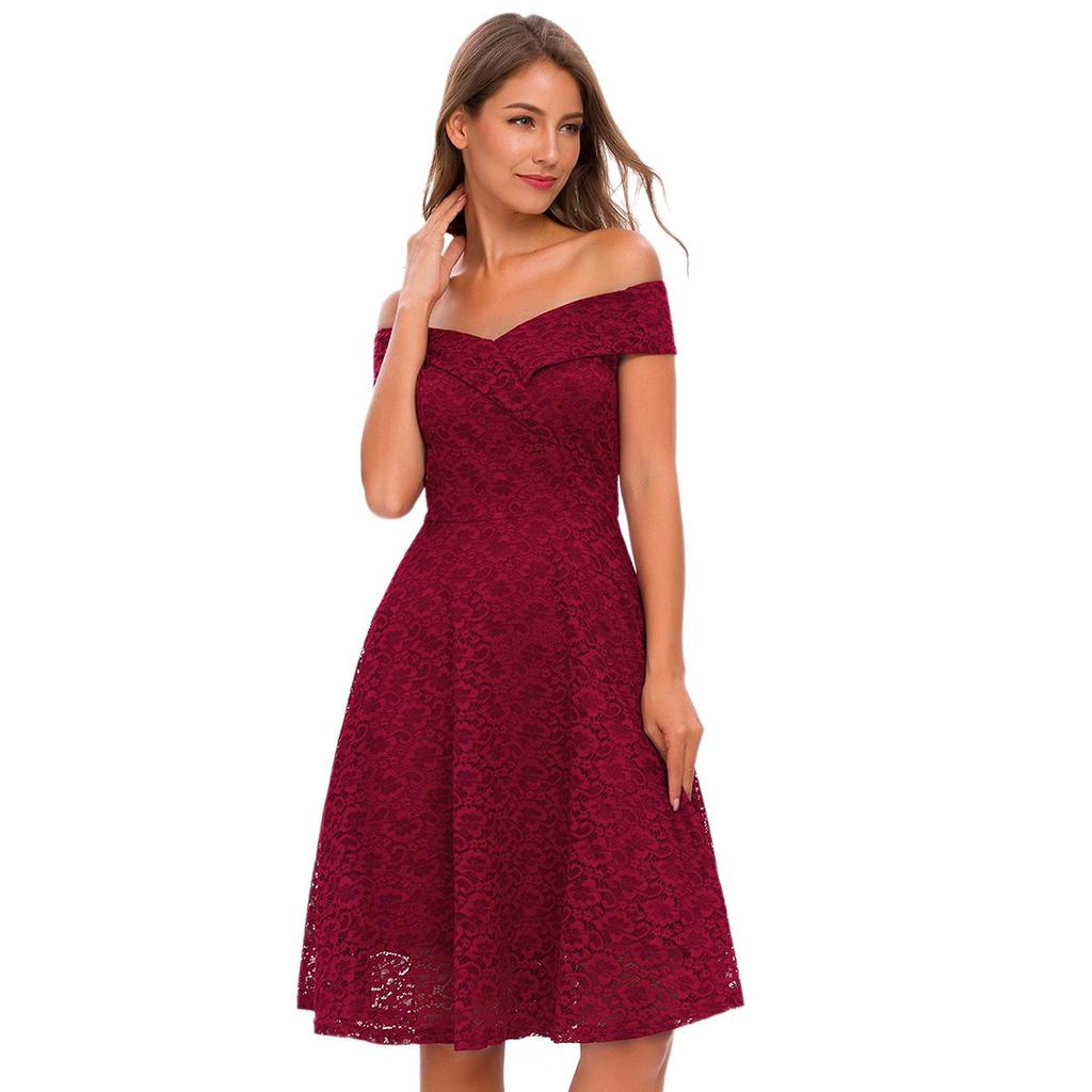 Платье женское Deer с запахом спереди, с открытыми плечами, в стиле бардо, с цветочным кружевом, миди-юбка-клеш, для выпускного вечера, коктейля, формальной вечеринки, наряда для подружки невесты, свадебного гостя, для особого случая