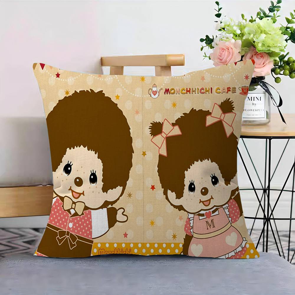 Popular Logo M-Monchhichi Fashion Decorative Room Aesthetics Pillow Case Home Decor Bedroom Sofa Bed Couch Pillow Cover 45x45
