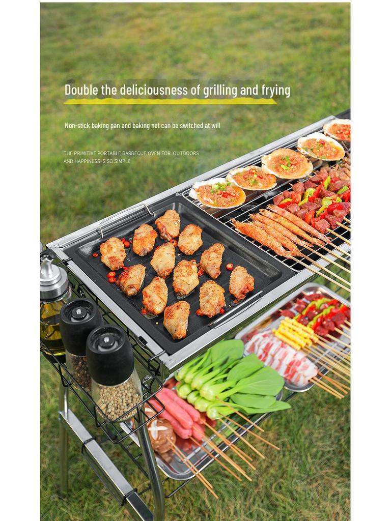 Большой портативный складной угольный гриль-барбекю из нержавеющей стали для использования на открытом воздухе и дома