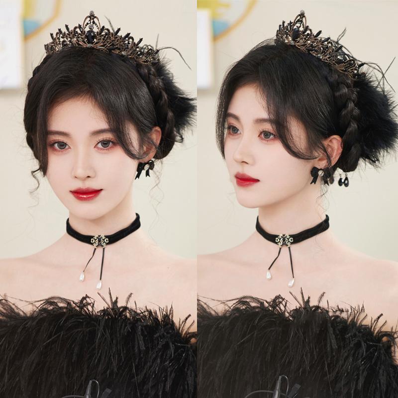 Birthday Crown Baroque Premium Muse Hepburn Style Wedding Bride Black Crown Headgear Princess Hair Accessories