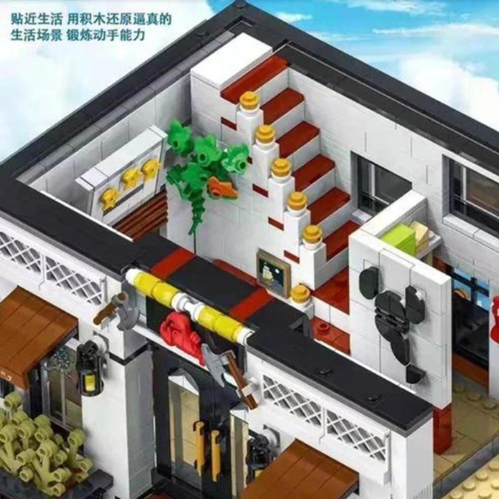 4132PCS Seafood Restaurant Model Building Blocks Creative City Street View MOC Bricks Set With Light Desktop Ornaments Kids Toys