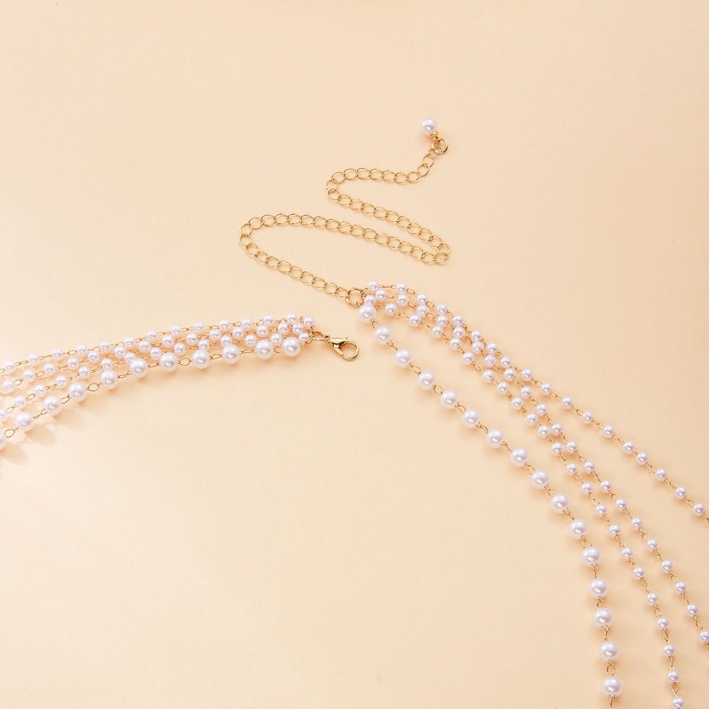 Imitation Pearl Pearl Beads Irregular Baroque Style Multilayer Pearl Chain Choker Dual-use Minimalist Body Chain Beach Vacation