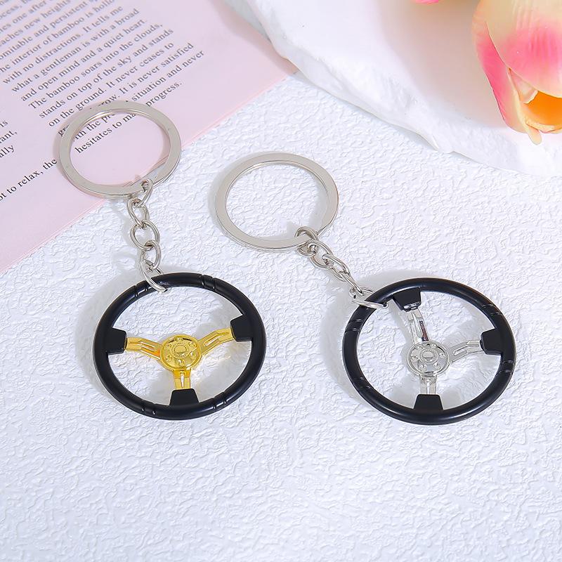 Mini Steering Wheel Keychain Non-Fading Metallic Finish Sturdy Design Key Accessory for Car Racers Hobby Collection