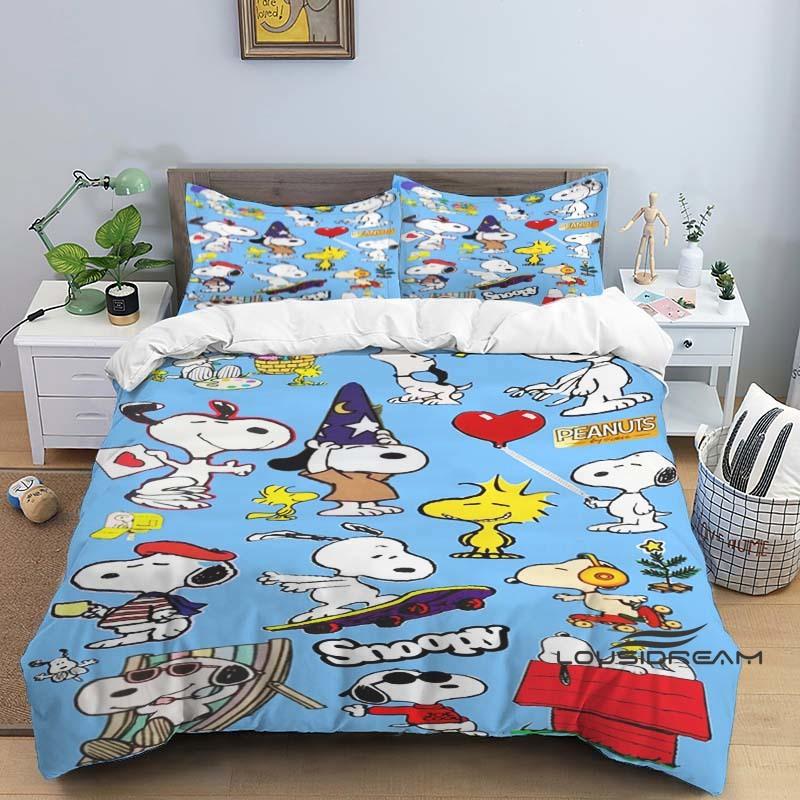 3D-Printed "Snoopy" Series Bedding Set with Cute Cartoon Patterns — Duvet Cover and Pillowcases Available for Customization