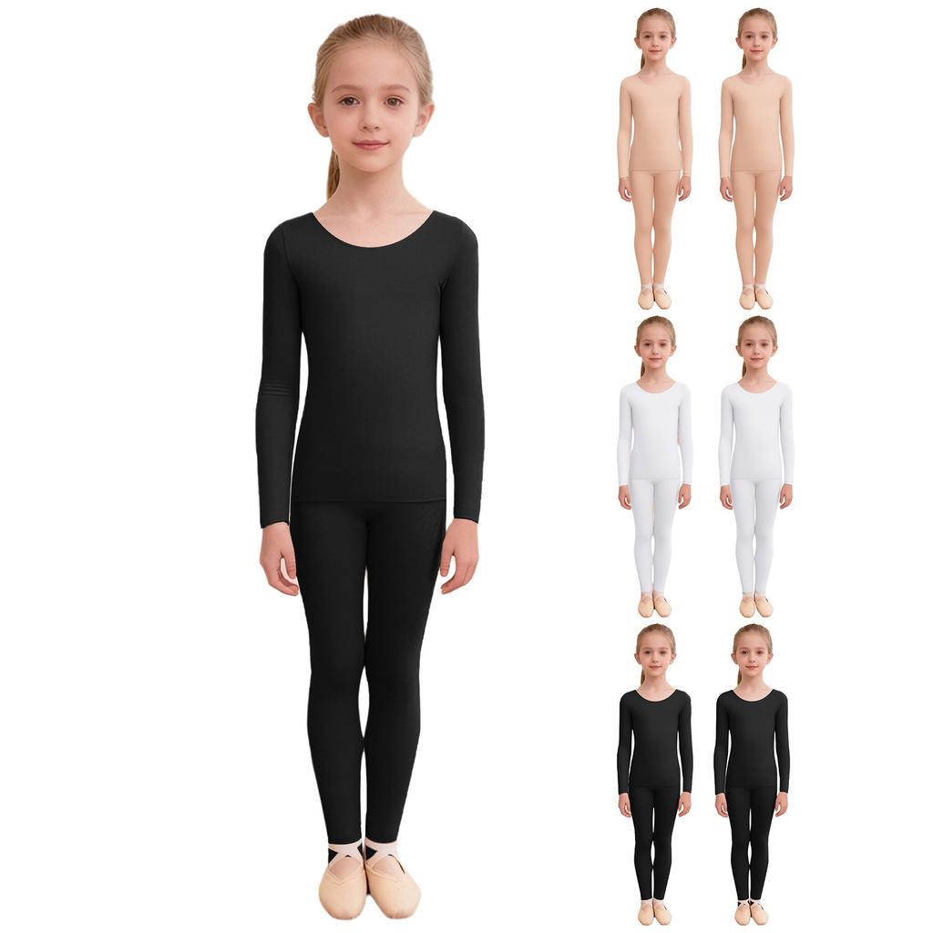 Versatile Kids Thermal Base Layer Set Round Neck Top & Elastic Waist Leggings – Ideal for Dance, Skating & Cold Weather